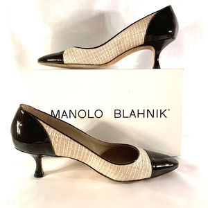 Manolo Blahnik Two-Tone Brown Patent Leather Pumps size 41 / 10.5 low heel